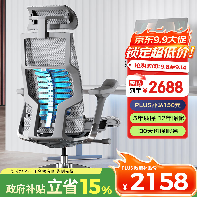 保友办公家具保友Pofit 2代 智能人体工学椅 游戏电竞椅 撑腰电脑椅办公椅子 银白美国网 整椅发货 送货上门