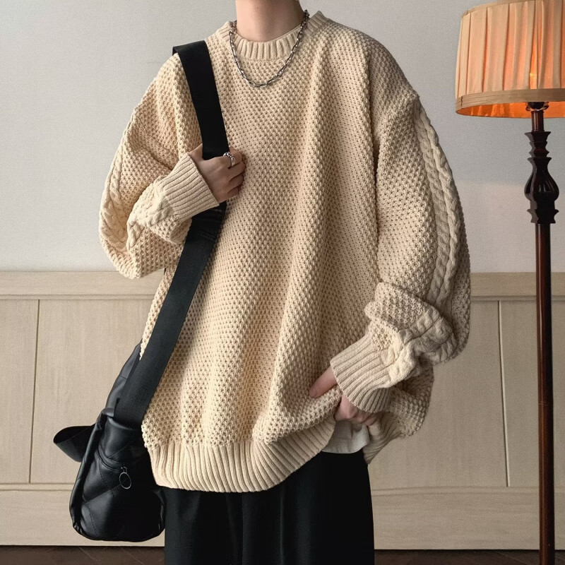 POUM喜庆本命年红色毛衣美式复古秋冬季外套潮牌oversize慵懒风针织衫 XHWP-Y203蓝色 3XL