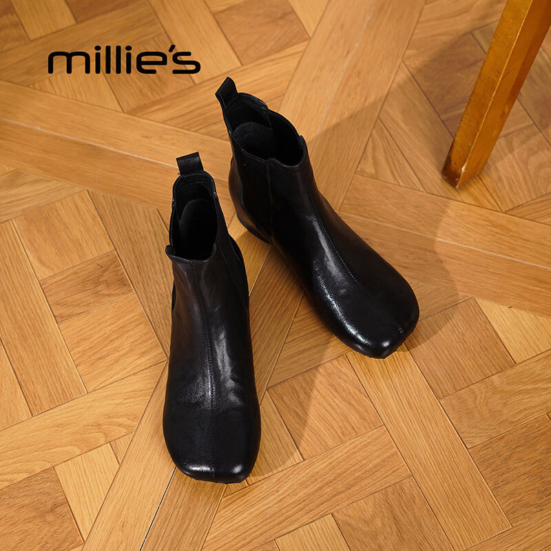 妙丽短靴女低跟轻便时尚潮流烟筒靴2025冬季新款百搭短筒时装靴 黑色 39 (245mm) 标准码