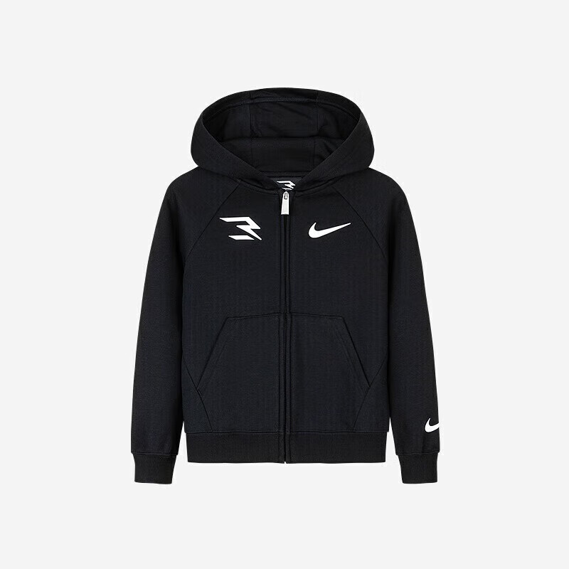 NIKE  3BRAND 耐克男童开襟连帽卫衣秋冬新款加绒保暖儿童运动外套 正黑色 【冬季加绒】 110 /52 【建议身高98-104cm】