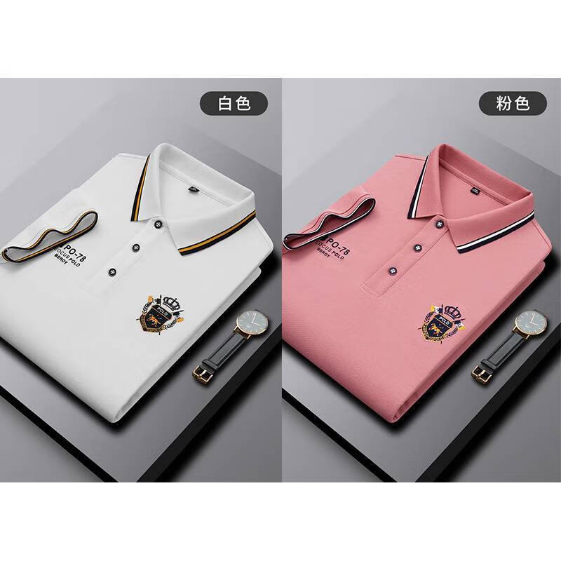 [买一送一] 爆款男士POLO衫 高档绣标男士短袖t恤 潮流百搭t恤 【买一送一】白色+粉色 L /50 【110-130斤】