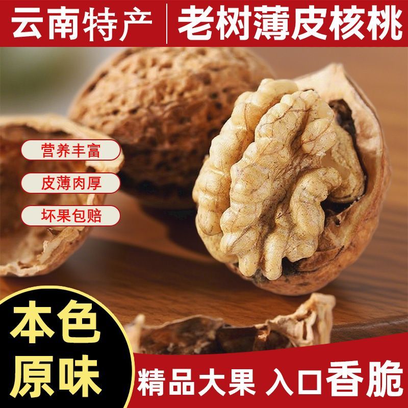 正宗云南核桃薄皮原味无添加大果野生干核桃新货直发坚果零食批发 3斤净重2025新货干核桃+优选果+不送夹子