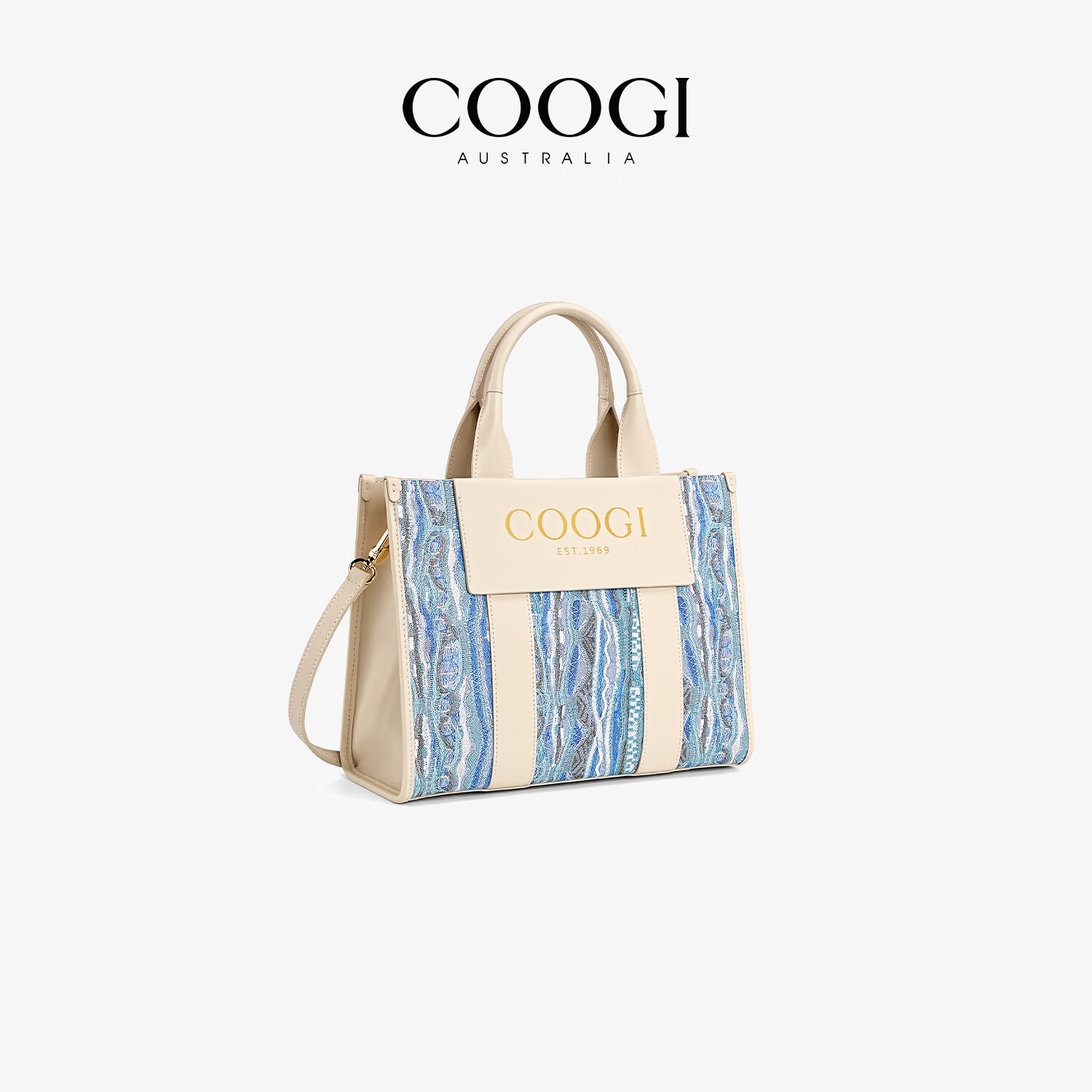 COOGI包包女包奢侈品2026新款单肩斜挎包托特包情人节礼物送女友老婆 蓝色 30*12*23.5CM