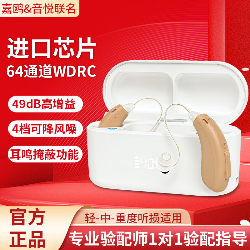 嘉鸥无噪音RIC助听器64通道耳背蓝牙二合一老年人专用正品重度耳聋 双耳两只/64通道高清蓝牙助听/耳鸣掩蔽/进口芯片