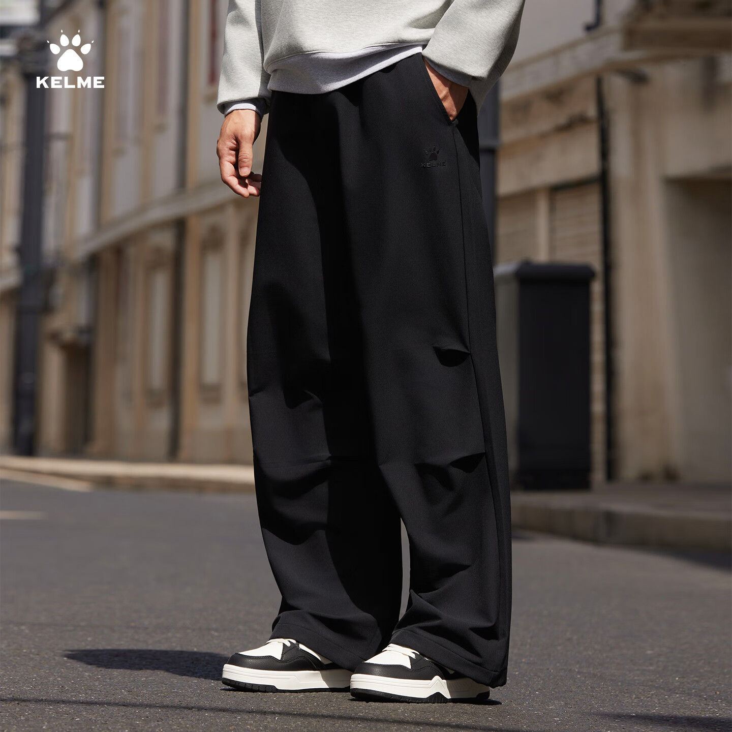 卡尔美（KELME）加厚工装裤机能伞兵裤宽松肌理潮流拖地直筒裤抽绳束脚休闲裤 玛瑙黑 3XL