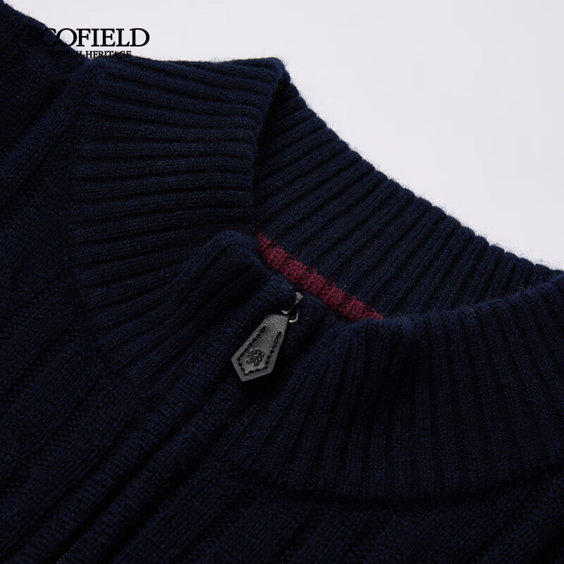Scofield男士25秋季新款羊毛混纺毛衣时尚简约纯色立领针织衫外套上衣 藏青色 XL (180)
