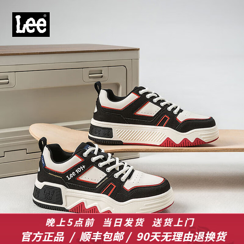 Lee男鞋秋季新款百搭休闲鞋男时尚运动板鞋增高运动鞋潮流舒适鞋子男 黑白 41 【偏大/请拍小一码】