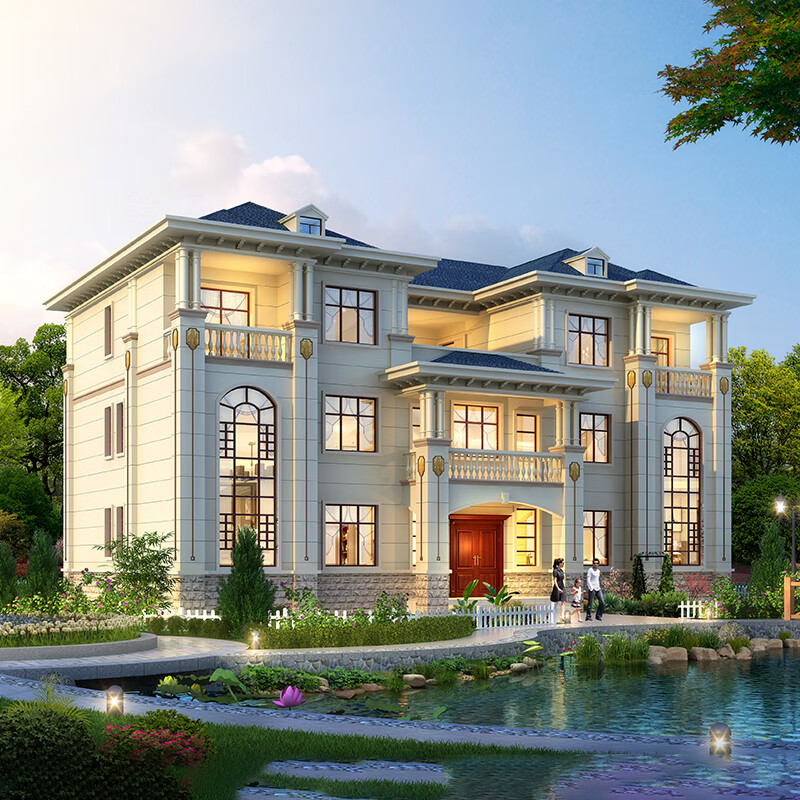 匠墅居 双拼别墅设计图纸三层简欧带堂屋全套效果建房施工图纸复式