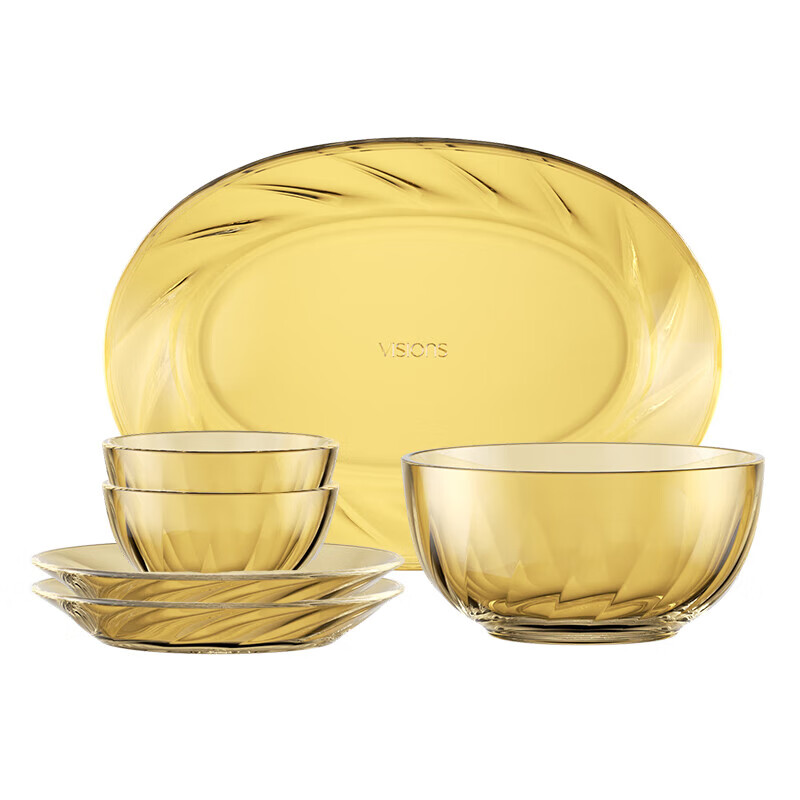 康宁（VISIONS）晶炫螺纹高硼硅玻璃餐具套装6件结婚乔迁之喜实用高级感礼盒