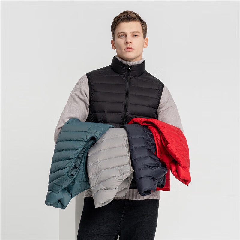 雪中飞秋冬新款男式轻薄羽绒服马甲基础男士短款羽绒秋马甲 宝石黑|8086 L /175/96A
