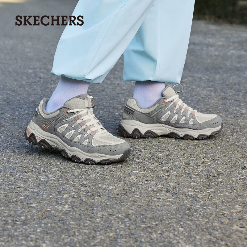 斯凯奇（Skechers）女鞋秋季户外防滑徒步鞋抓地防护耐磨越野运动跑步鞋 自然色/灰色/NTGY 35