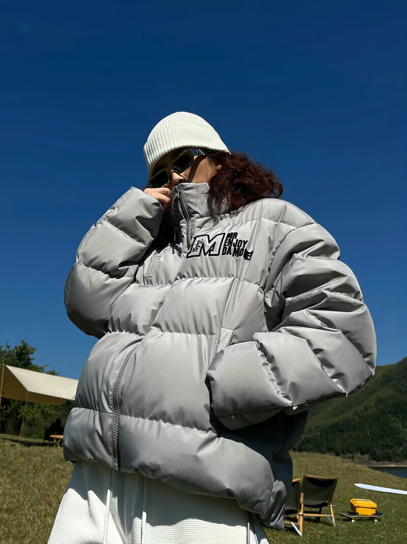 MEDM 刺绣基础羽绒服冬季美式短款休闲防风保暖外套男士潮牌加厚 灰色 XL