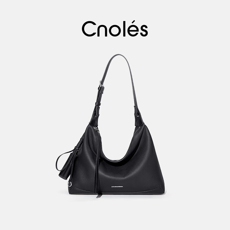 蔻一頭層牛皮夏季托特包女大容量斜挎包女包通勤包包感 黑色