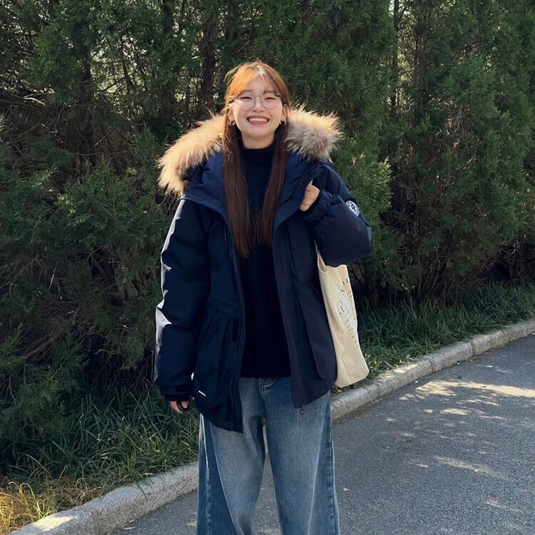 翊尚美羽绒棉服女冬季新款2025年加厚工装派克服小个子可拆卸毛领棉袄女 藏青色 【加厚防水不跑棉】 L 【推荐120-140斤】