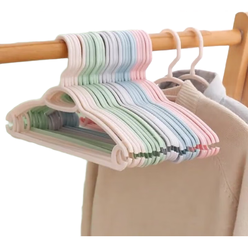 京东物流 衣架无痕家用收纳塑料衣服架凉衣撑子防滑肩角晾晒宿舍 5只装【粉色】无痕衣架