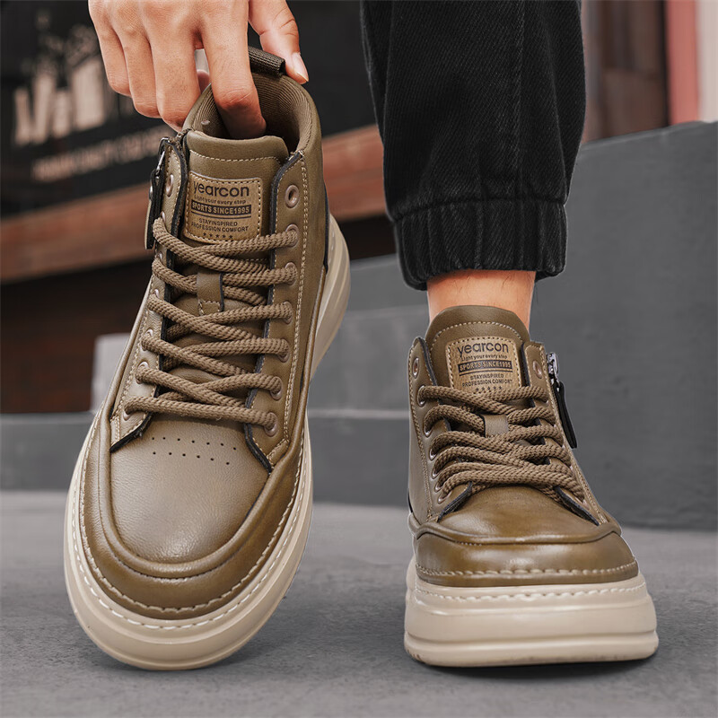 意尔康男鞋冬季新款时尚工装板鞋经典复古厚底马丁靴休闲鞋子男 栗棕 42