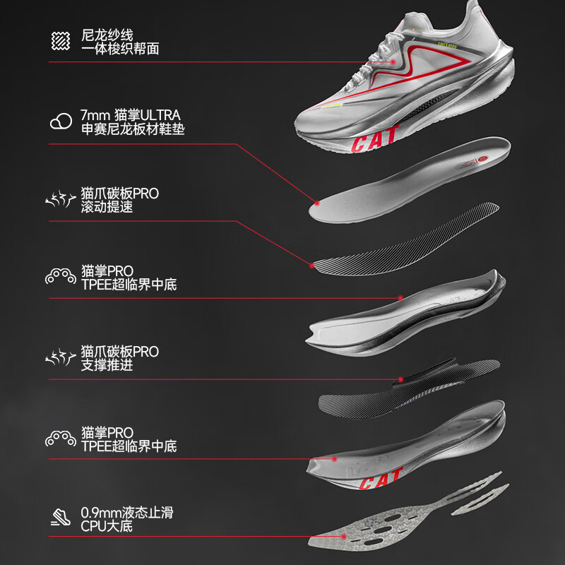 音速猫北体共研丨 上瘾跑鞋马拉松跑步鞋双碳板体考体测中长跑鞋秋冬 新纪元银【三周年限定】 42
