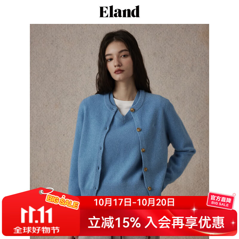 ELAND【100%绵羊毛】衣恋毛针织衫女圆领长袖上衣2025冬季新款 蓝色(50)Blue S 160