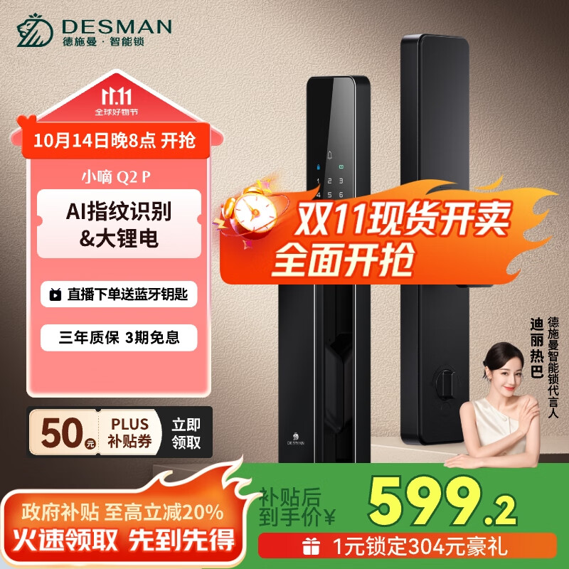德施曼（DESMAN）智能门锁密码锁入户门 电子锁家用防盗指纹锁 小嘀 Q2P
