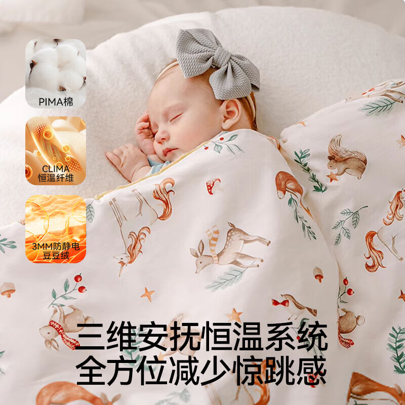 嫚熙（EMXEE）婴儿包被新生儿豆豆绒抱被宝宝秋冬季通用包单防惊跳 狐之絮语(内芯可拆 10-28℃) 90*90cm