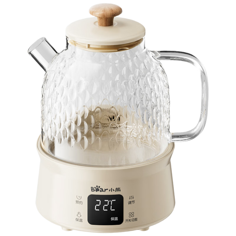 小熊（Bear）全玻璃壶体养生壶恒温壶 办公室多功能煮茶壶花茶壶 0金属养生杯 24h预约24h保温 1L YSH-M10H3