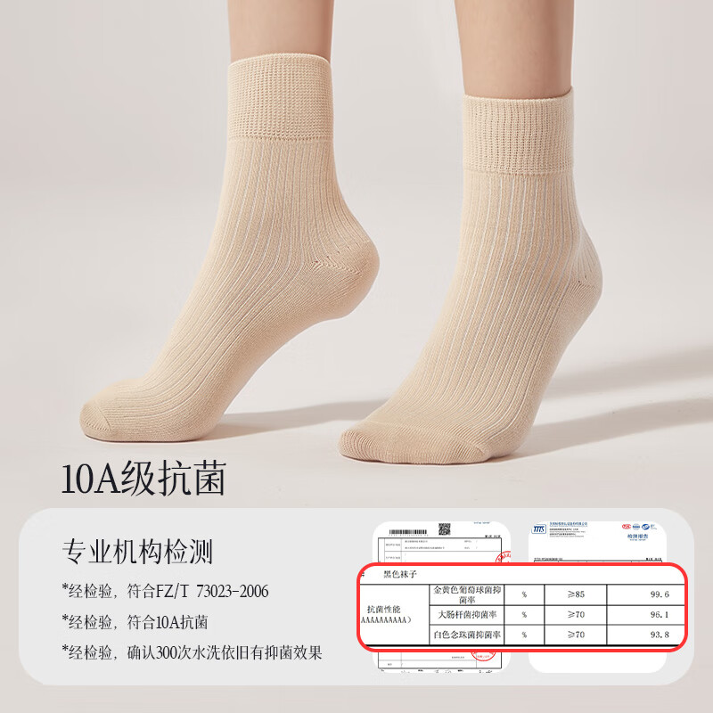 足力健中老年中筒袜子女秋冬新款舒适护足抗菌保暖老人袜子新年礼物 防裂袜【1黑+2灰+2米】 5双 均码