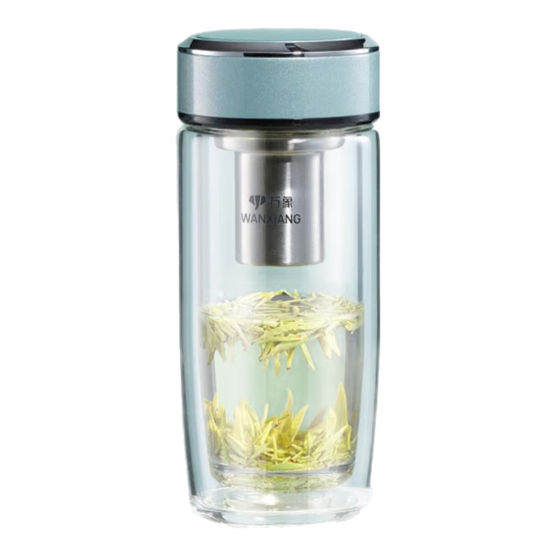 萬象（WANXIANG）雙層玻璃杯節(jié)日禮物送男友商務(wù)便攜辦公杯大容量茶杯男茶水分離杯 V269-蒂芙尼藍(lán)280ml