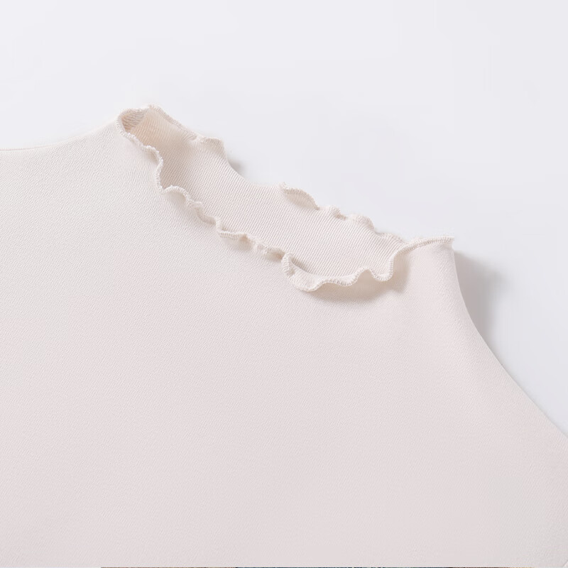 班尼路S&K系列打底衫女装秋冬季新款木耳边设计感长袖修身内搭上衣服2 白#水彩荔枝k S