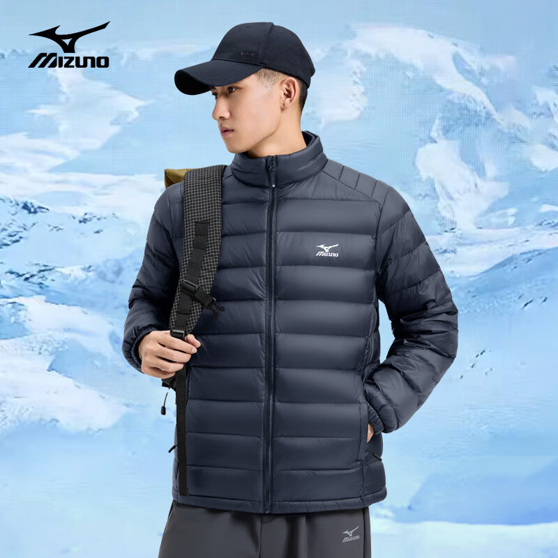 美津浓（MIZUNO）户外轻薄羽绒服男秋冬季外套立领防风保暖休闲宽松上衣 藏青 M