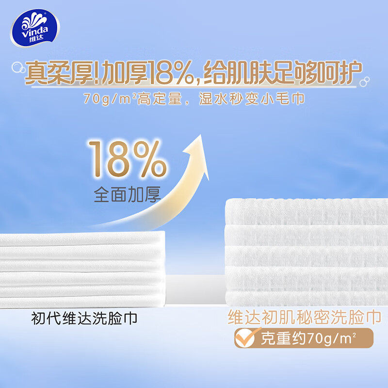 维达洗面巾 一次性洗脸巾洁面巾绵柔抽纸干湿两用柔巾 加厚柔软 60抽3包【两款包装随机发】