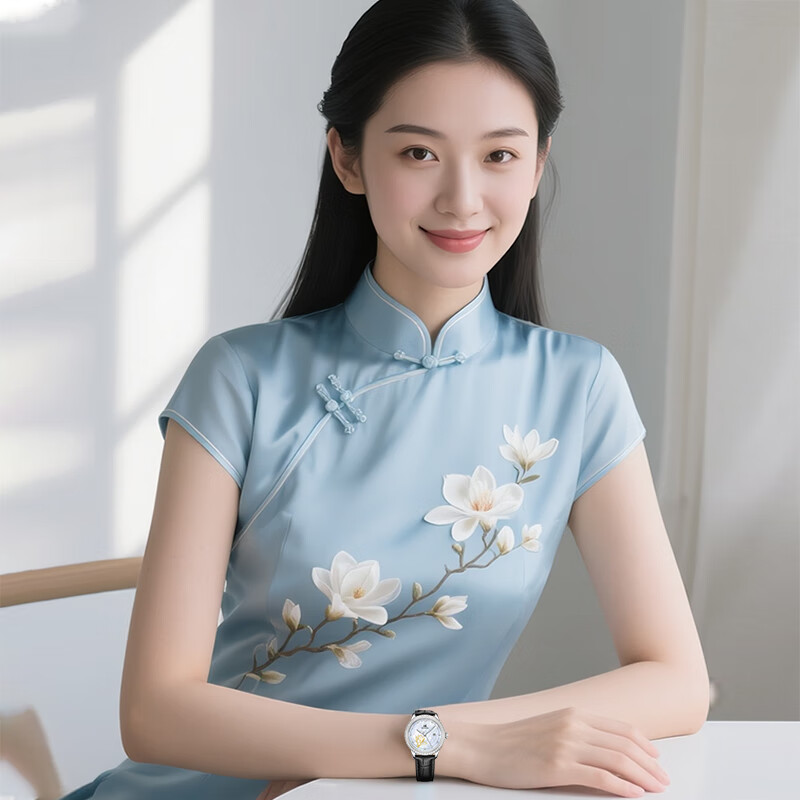 上海（SHANGHAI）牌手表女摩登玉兰系列高端机械表国表镶钻女士手表S2605 粉色贝母盘镶钻女士机械手表 新年礼物