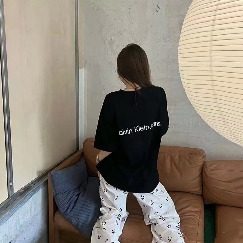 Calvin Klein Jeans新款ck男T恤短袖纯棉情侣短袖T恤浮雕刺绣字母圆领女t恤 黑色 3XL 175-200斤