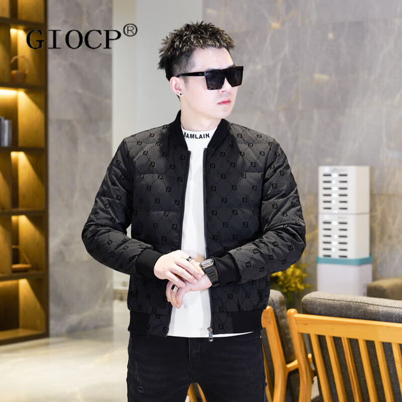 GIOCP香港潮牌白鸭绒棒球领外套男冬季加厚短款羽绒服时尚潮流植绒夹克 图色 M