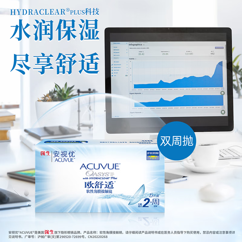 强生安视优隐形眼镜欧舒适双周抛 硅水凝胶 医用绷带镜 6片装 400度