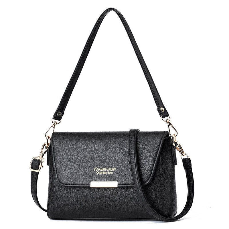 游子吟生日礼物送妈妈包包女包小包包斜挎包2025新款牛皮纹中老年女包 黑色-礼盒包装请拍这个