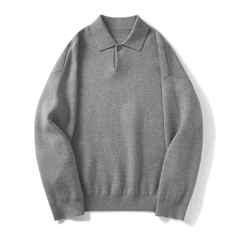 MARKLESS毛衣男休闲套头针织翻领长袖落肩可机洗卫衣5703 月亮灰 常规 L