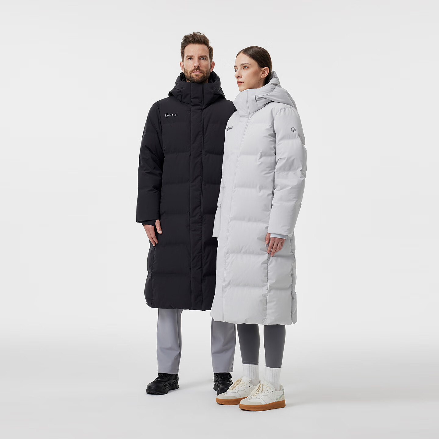 HALTI哈尔迪【明星同款】羽绒服男女中长款鹅绒冬季户外运动连帽 雾粉色-708S XL 180/96A