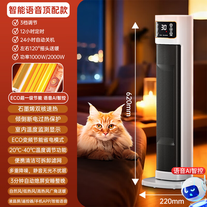 尚度【超级省电王节能丨100平方全屋速热】电热取暖器暖风机石墨烯电暖气浴室家用大面积50卧室静音 智能语音顶配版丨智能室温显示调节丨节能模式双核速热 2025年新款丨工厂直销丨5年质保丨90天免费试用