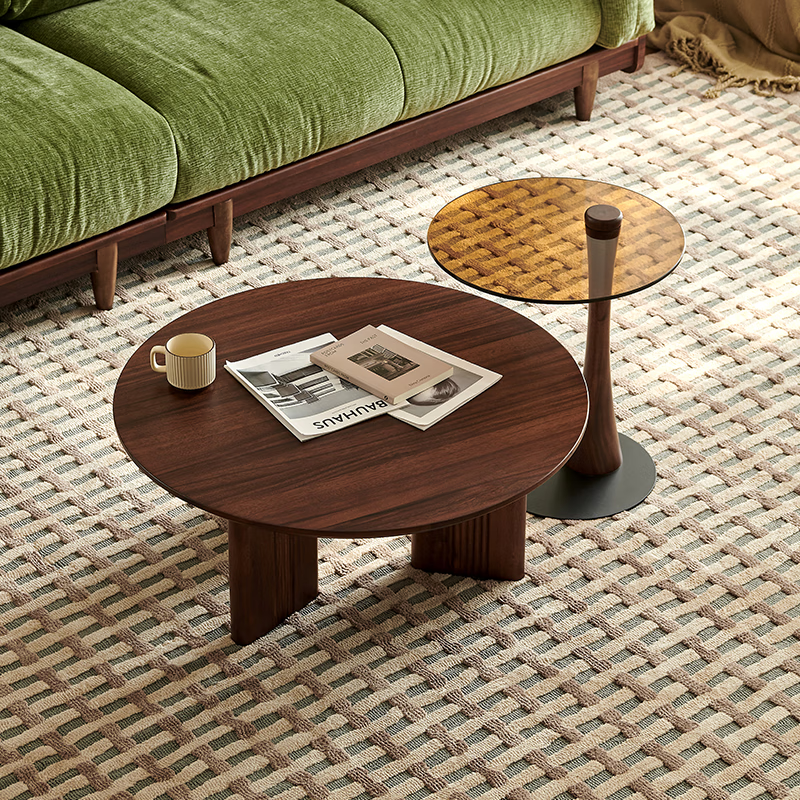 帕沙曼实木茶几客厅意式轻奢茶台橡胶木胡桃色茶桌大小组合圆几MJ101-Q 【胡桃木腿】0.45米 边几 设计师新款