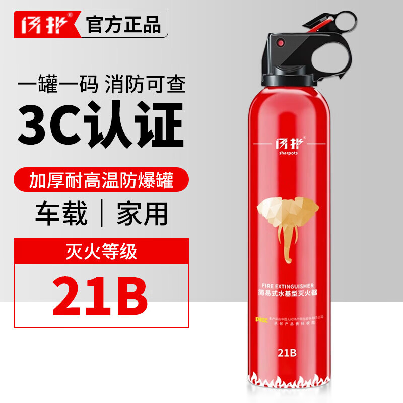 闪扑车载灭火器2025新款耐高温防爆小型便携私家车用水基年检消防器材 620ml 水基 21B灭火器（拍2套升级发双合金瓶）
