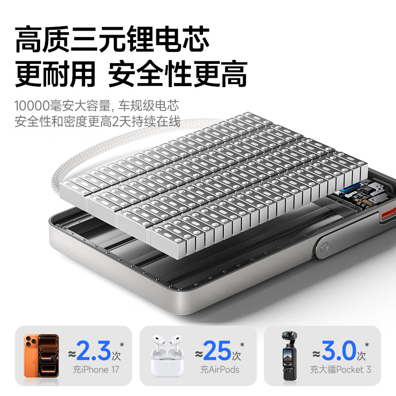 VENIDER【国家3C认证丨自带线+支架磁吸充电宝】可上飞机高铁自带线超薄无线充苹果17iphone大容量1万毫安 【全新升级】银色丨自带线+支架10000mAh 1万毫安丨自带线+支架丨国家最新3C认证