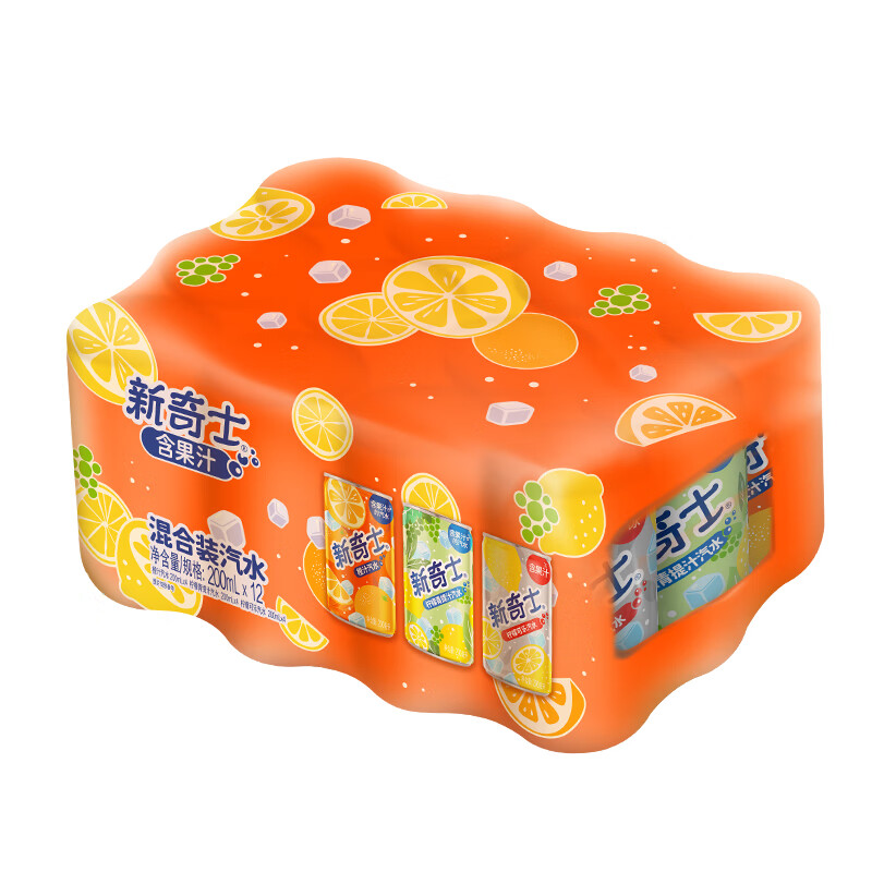 屈臣氏（Watsons）汽水迷你罐200ml*12（柠檬可乐4+橙汁4+柠檬青提汁4）整提