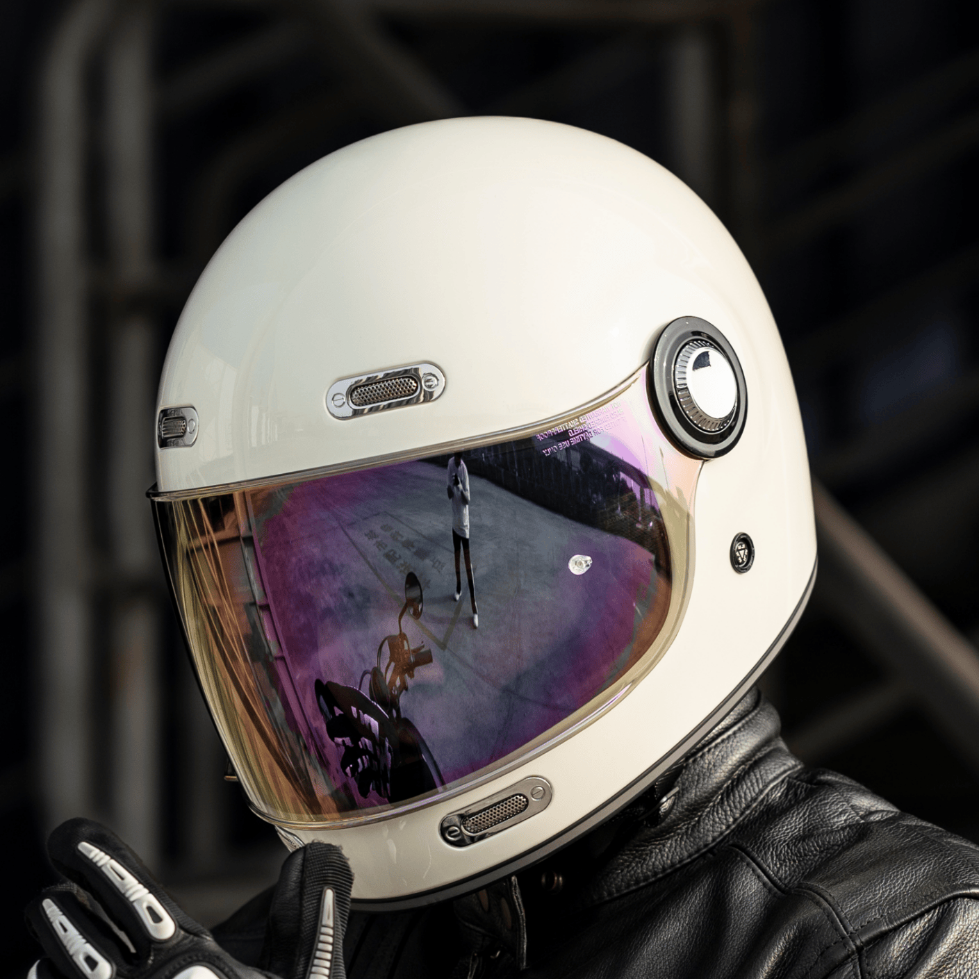 ILM摩托车头盔复古全盔超宽视野轻量化巡航机车头盔电动车 米白 XL