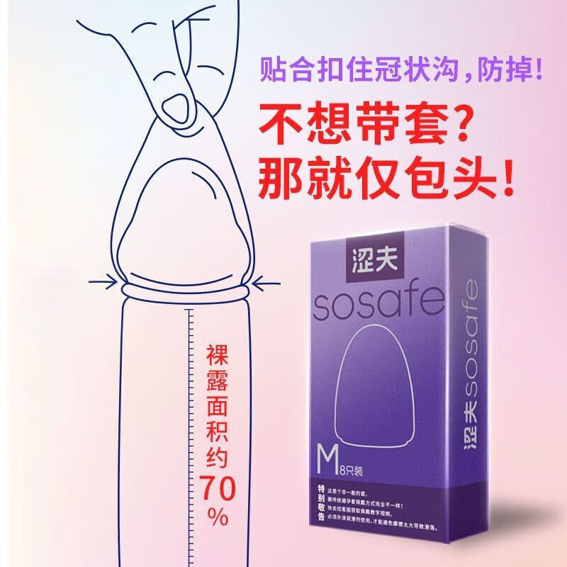 通用涩夫龟头套短款半截仅包头cm戴安全套0.0mm玻尿酸女性套套子 M码+L码(2只散装无包装盒)