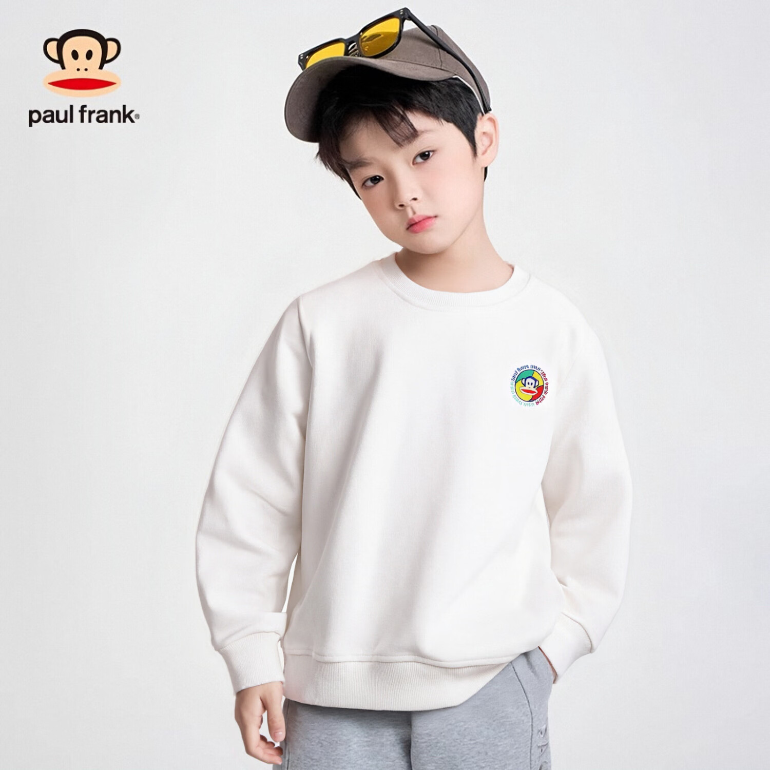 大嘴猴（paul frank）童装卫衣2025秋冬款男女童舒适保暖多色中大童潮流百搭外套 106F米白 140