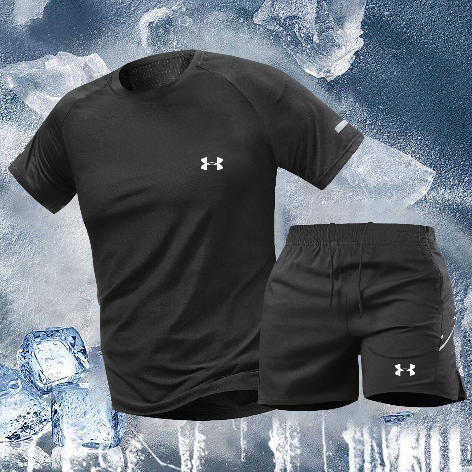 安德玛新款潮牌休闲运动套装男士2025秋季新款宽松百搭青少年学生两件套 黑色 4XL【建议180-190斤】