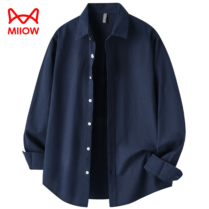 猫人（MiiOW）纯棉长袖衬衫男2025秋季新款衬衣休闲外套男士宽松上衣春秋款 蓝色 2XL