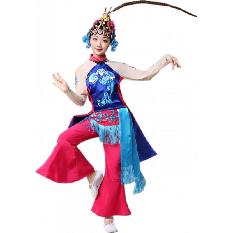 桔子悅 新款俏花且古典舞蹈服心有翎臺(tái)戲服小花旦演出服京劇表演服裝  衣服 100cm