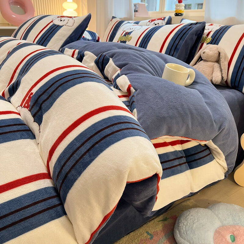 DEATKN德国高端冬季A类牛奶绒四件套双面珊瑚绒床笠加厚被罩加绒被 尤克里[可裸睡A类母婴级] 床单款 1.2m床三件套被套1.5*2.0m