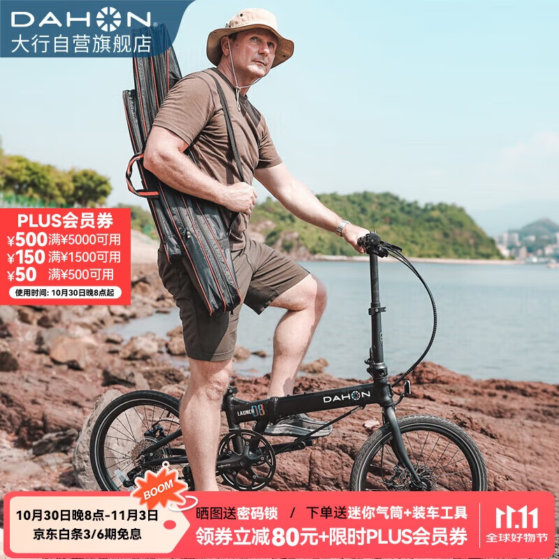 大行（DAHON）折叠自行车20英寸8速铝合金D8碟刹版KBA083暴龙款  黑色